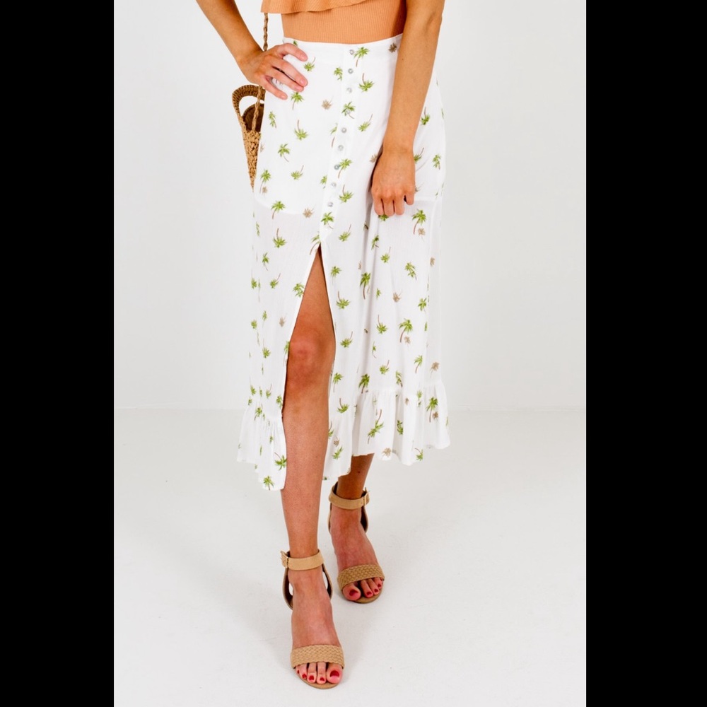 *NEW* Palm Tree White Midi Skirt